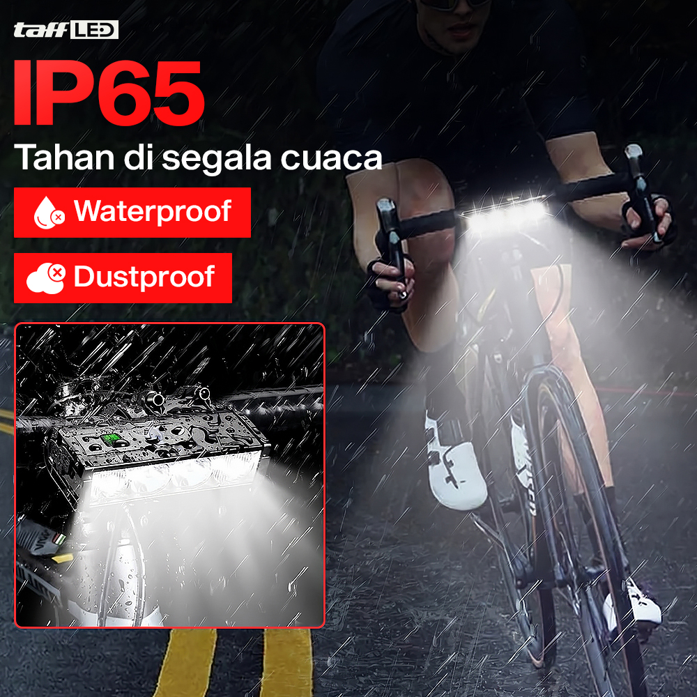 TaffLED Lampu Depan Sepeda LED Waterproof Rechargeable 3000 Lumens - LIG013 Gambar produk TaffLED Lampu Depan Sepeda LED Waterproof Rechargeable 3000 Lumens - LIG013 - 5