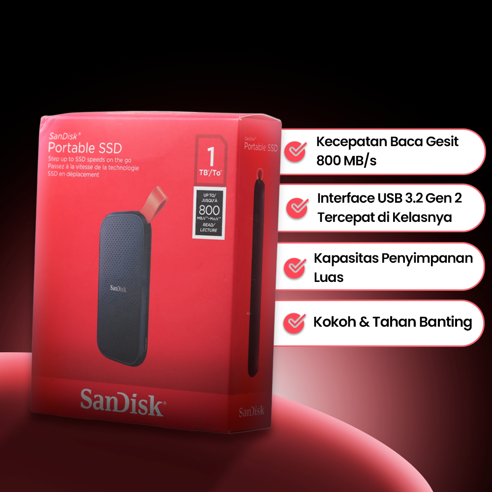 SanDisk Portable SSD 800MB/s USB 3.2 Gen 2 1TB - SDSSDE30-G26 Gambar produk SanDisk Portable SSD 800MB/s USB 3.2 Gen 2 1TB - SDSSDE30-G26 - 1