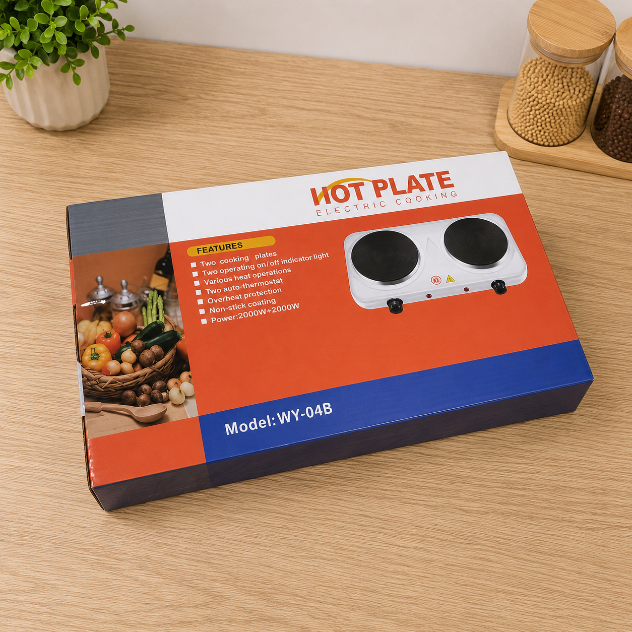 TaffHOME Kompor Listrik 2 Tungku Portable Hot Plate 2000W - H2-2000-04 Gambar produk TaffHOME Kompor Listrik 2 Tungku Portable Hot Plate 2000W - H2-2000-04 - Kemasan