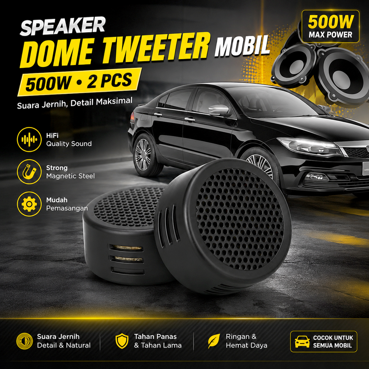 Tiaoping Speaker Mini Dome Tweeter Mobil HiFi 500W 2 PCS - TP-005A Gambar produk Tiaoping Speaker Mini Dome Tweeter Mobil HiFi 500W 2 PCS - TP-005A - Utama