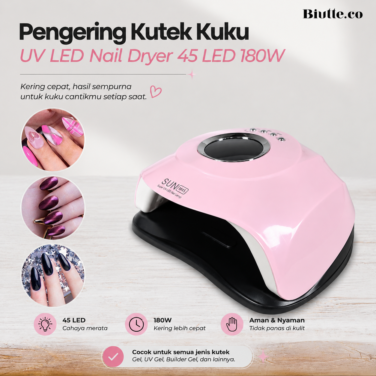 Biutte.co Pengering Kutek Kuku UV LED Nail Dryer 45LED 180W - SUN-M3 Gambar produk Biutte.co Pengering Kutek Kuku UV LED Nail Dryer 45LED 180W - SUN-M3 - 5