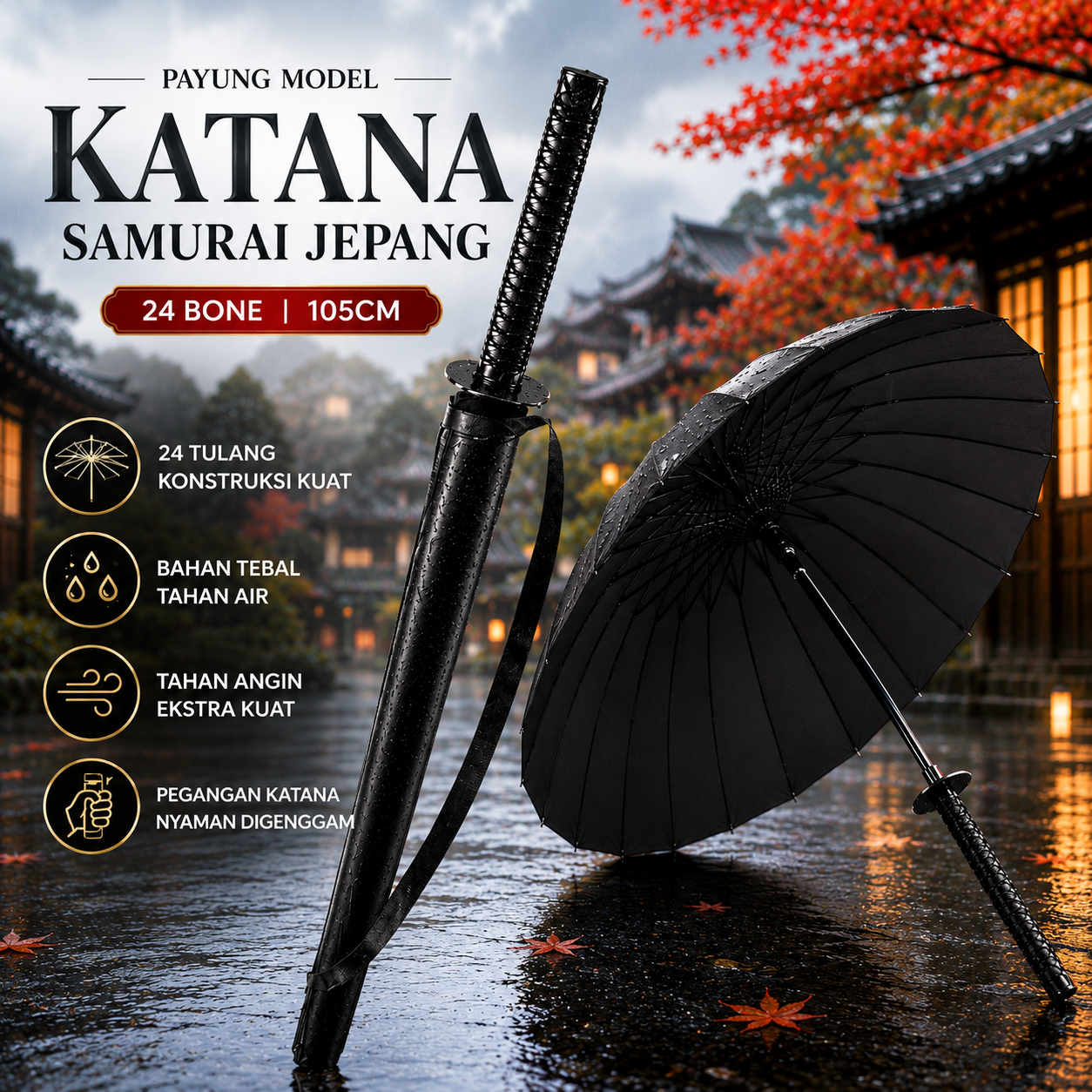 HHYUKIMI Payung Model Katana Samurai Jepang 24 Bone 105cm - B062 Gambar produk HHYUKIMI Payung Model Katana Samurai Jepang 24 Bone 105cm - B062 - Utama