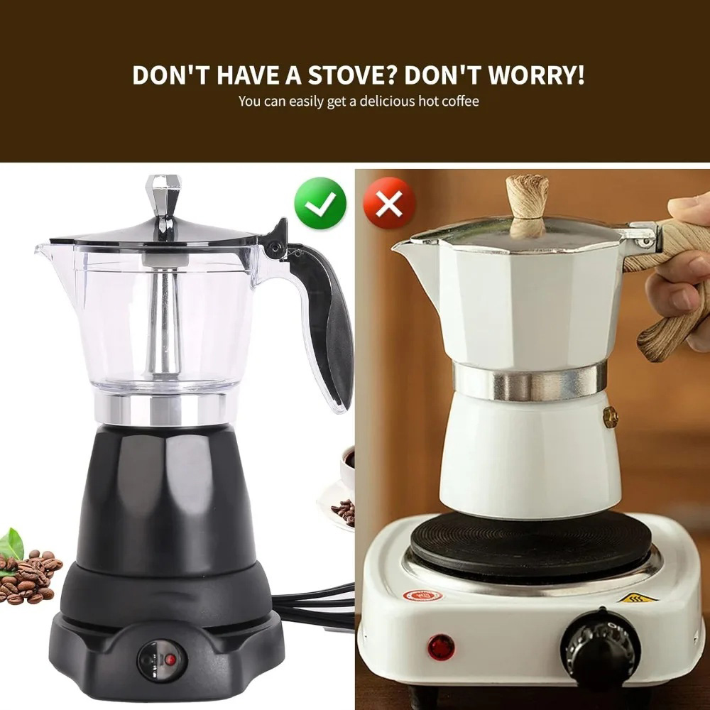 One Two Cups Moka Pot Teko Elektrik Espresso Coffee 3 Cup 300ml - S06 Gambar produk One Two Cups Moka Pot Teko Elektrik Espresso Coffee 3 Cup 300ml - S06 - 2