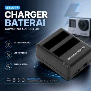 SHOOT 2 Slot Travel Charger untuk Baterai GoPro Hero 4 - AHDBT-401