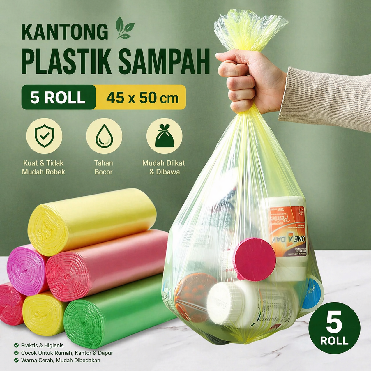 TaffPACK Kantong Plastik Sampah Disposable Bag 5 Roll - LKL-001 Gambar produk TaffPACK Kantong Plastik Sampah Disposable Bag 5 Roll - LKL-001 - Utama