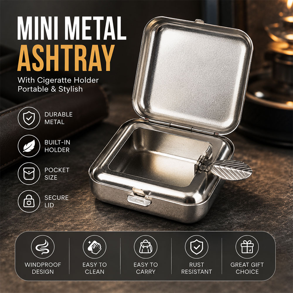 VOV Asbak Rokok Mini Metal Ashtray Ash with Cigeratte Holder Portable - JL35 Gambar produk VOV Asbak Rokok Mini Metal Ashtray Ash with Cigeratte Holder Portable - JL35 - Utama