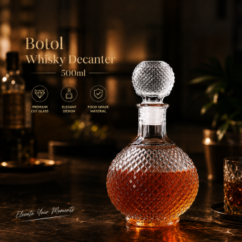One Two Cups Botol Whisky Decanter Glass Liquor Scotch Luxury Round - C13
