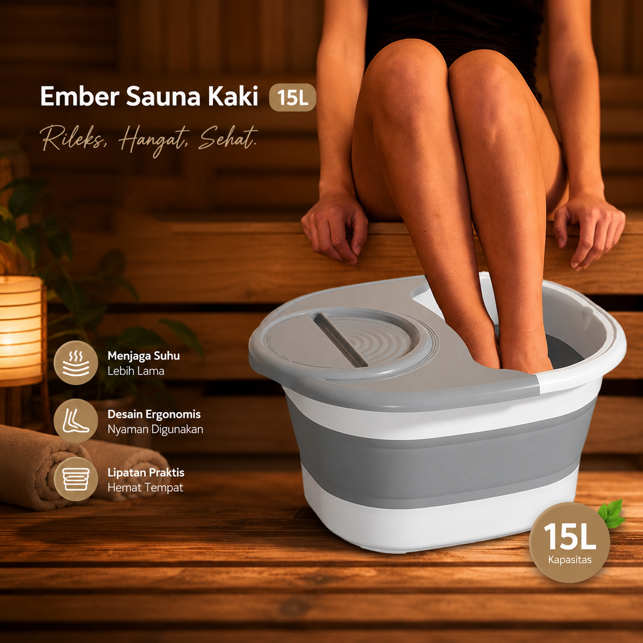 Bema Dorji Ember Pijat Kaki Folding Collapsible Sauna Bucket 15L - 8010 Gambar produk Bema Dorji Ember Pijat Kaki Folding Collapsible Sauna Bucket 15L - 8010 - Utama