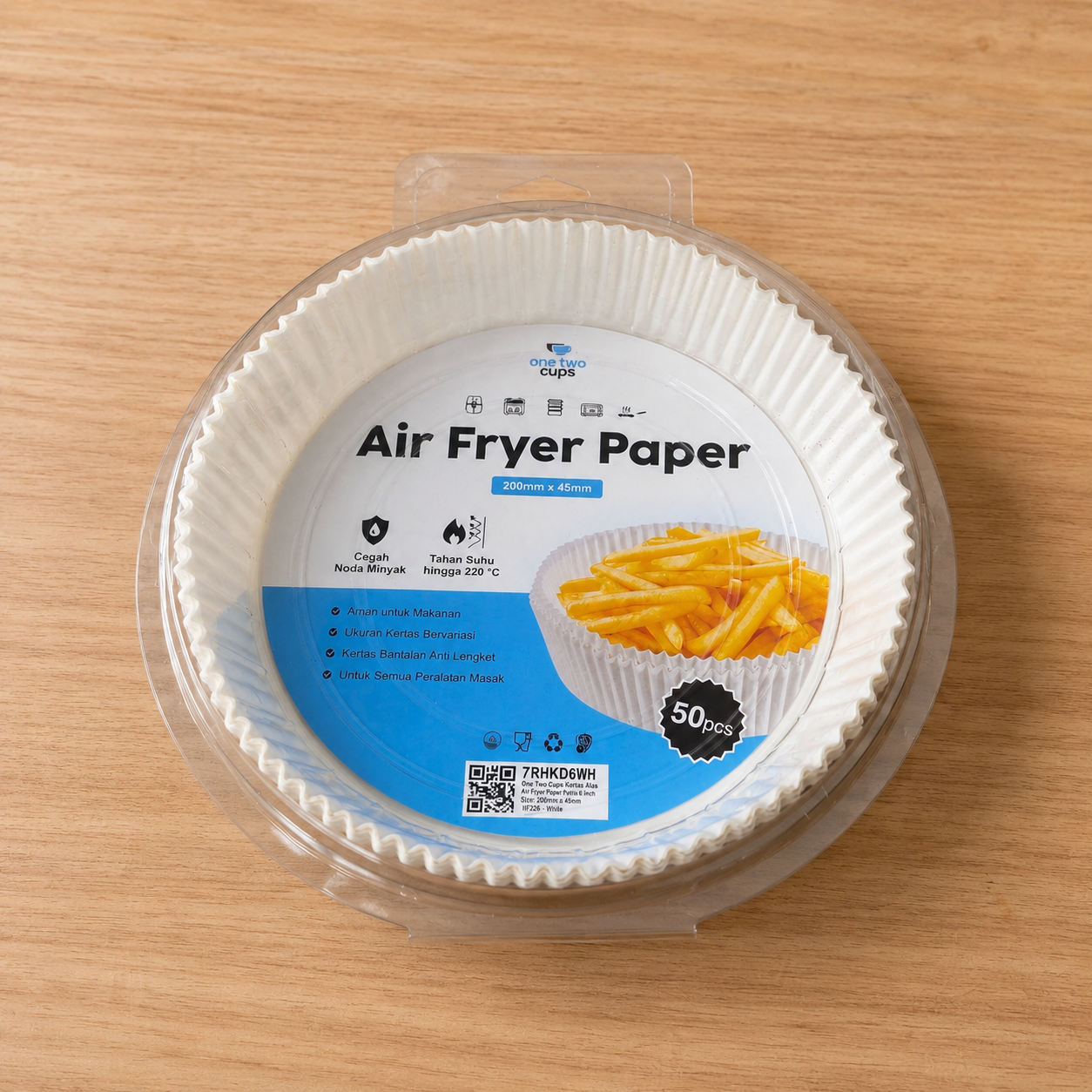 One Two Cups Kertas Alas Air Fryer Paper Liner Non Stick 20cm 50 PCS - MK5 Gambar produk One Two Cups Kertas Alas Air Fryer Paper Liner Non Stick 20cm 50 PCS - MK5 - Kemasan