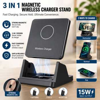 VIKE 3in1 Magnetic Wireless Charger Stand Holder Fast Charging 15 W - WLX-X10