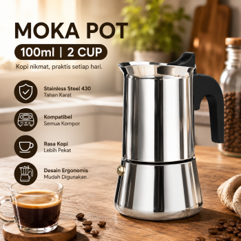 One Two Cups Moka Pot Teko Kopi Espresso Coffee Maker Stovetop - Z70