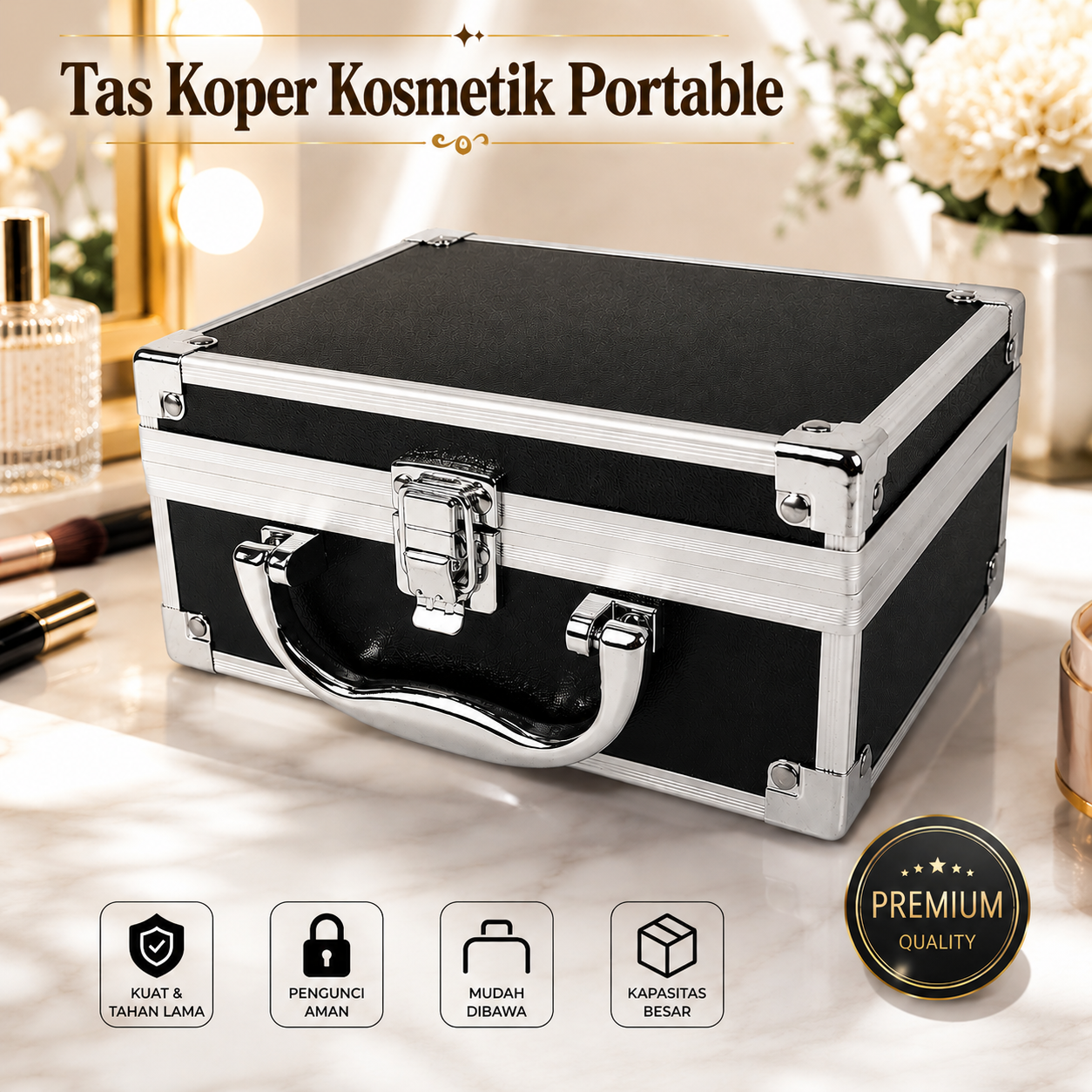 NiceLond Tas Koper Kosmetik Portable Make Up Travel dengan Cermin Kecil - H500 Gambar produk NiceLond Tas Koper Kosmetik Portable Make Up Travel dengan Cermin Kecil - H500 - 4