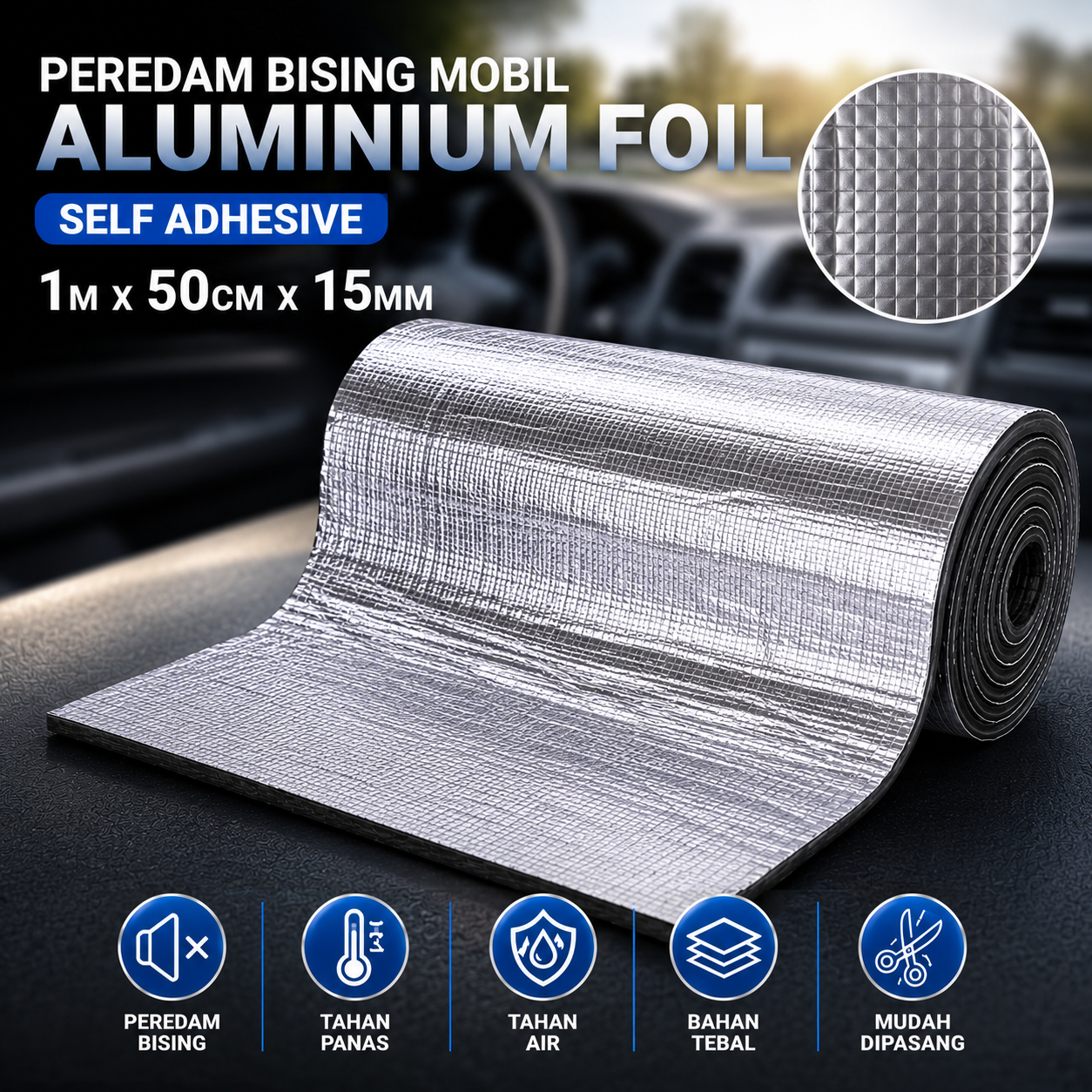 Podna Peredam Bising Mobil Aluminium Foil DIY Noise Insulation 1M 50cm 15mm - PD30 Gambar produk Podna Peredam Bising Mobil Aluminium Foil DIY Noise Insulation 1M 50cm 15mm - PD30 - Utama