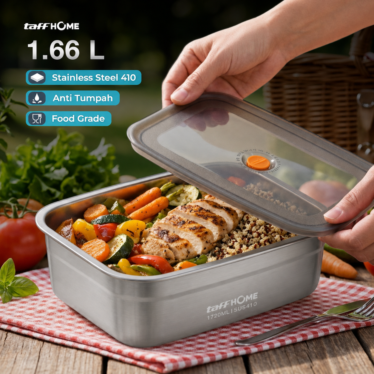 TaffHOME Kotak Makan Anti Tumpah Lunch Bento Box Stainless Steel 410 1.66L - KT275 Gambar produk TaffHOME Kotak Makan Anti Tumpah Lunch Bento Box Stainless Steel 410 1.66L - KT275 - Utama