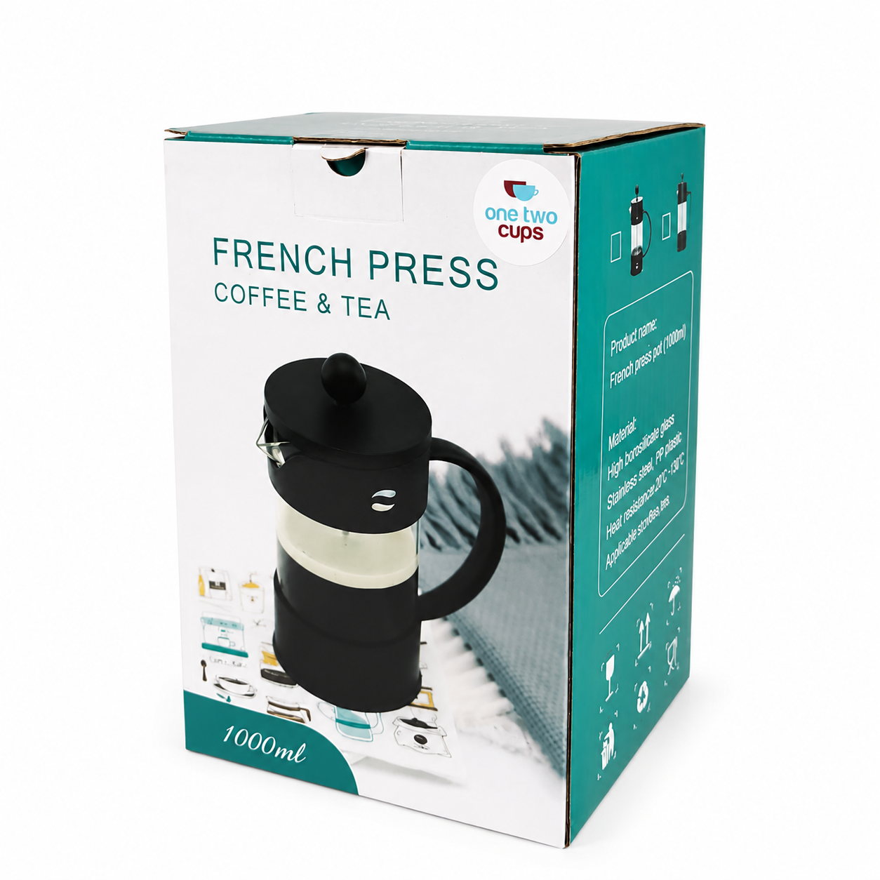 One Two Cups French Press Coffee Maker Pot Plunger Stainless Steel 304 1L - CP02 Gambar produk One Two Cups French Press Coffee Maker Pot Plunger Stainless Steel 304 1L - CP02 - Kemasan