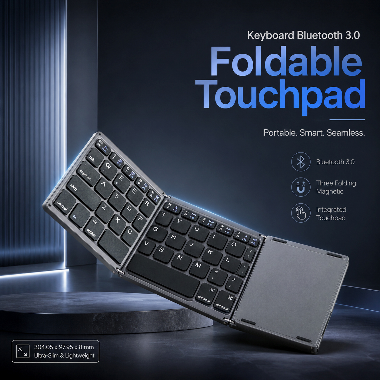 Gambar produk Optimuz Keyboard Wireless Foldable Bluetooth 3.0 Touchpad - B033 - Utama