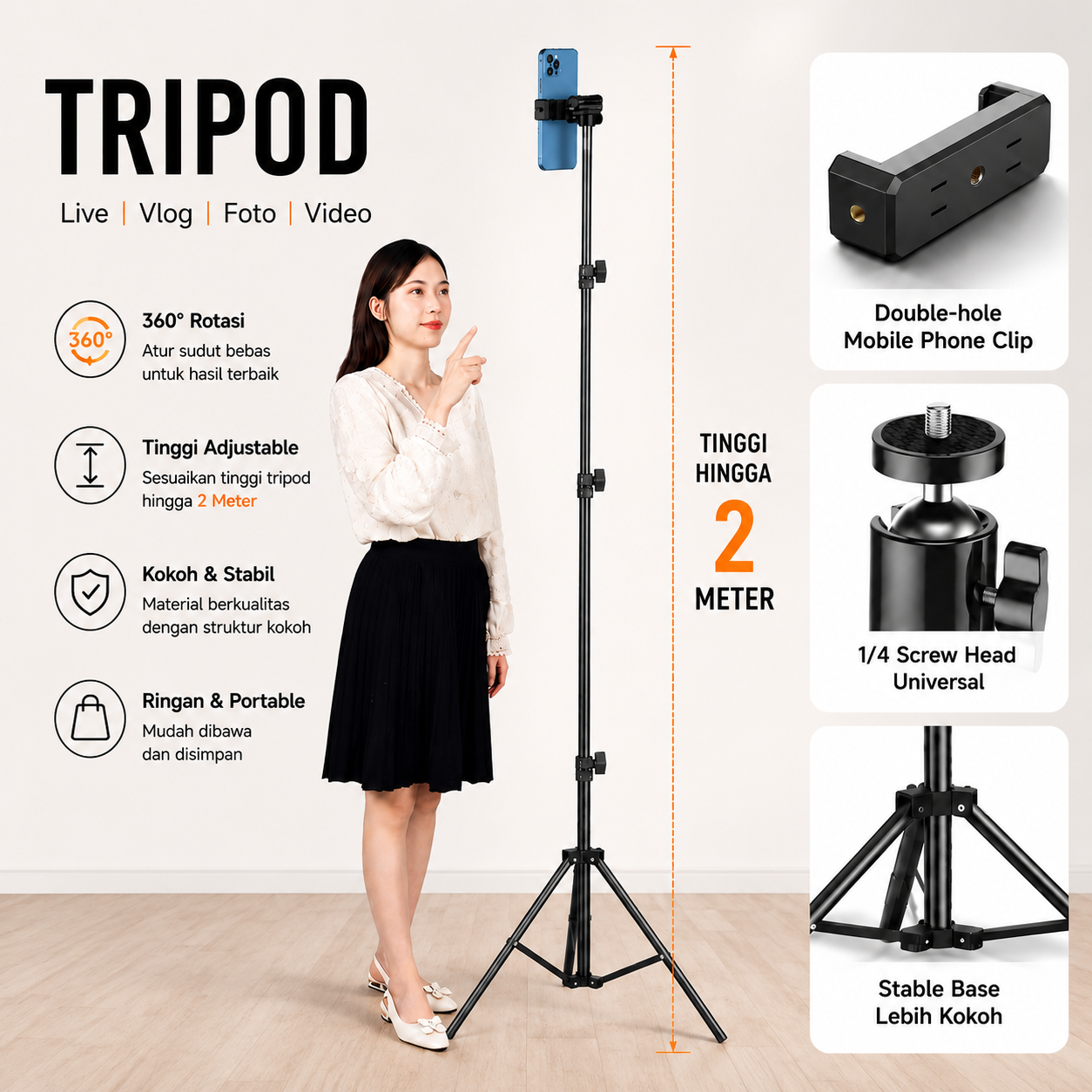 YIYUE Tripod Stand Smartphone 4in1 Monopod Telescopic 2M with Gimbal - R10 Gambar produk YIYUE Tripod Stand Smartphone 4in1 Monopod Telescopic 2M with Gimbal - R10 - Utama