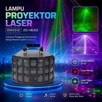 FURY Lampu Proyektor Laser LED Butterfly Light DMX512 20 Head Remote - SH3
