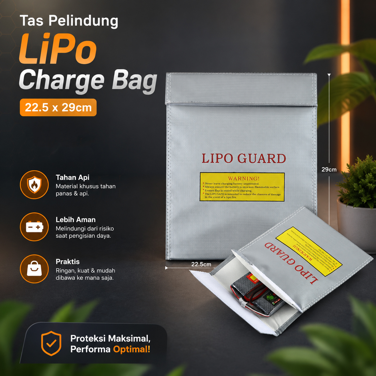 Tas Pelindung Generic LiPo Battery Safety Guard Charge Bag 22.5x29cm - AA401 Gambar produk Tas Pelindung Generic LiPo Battery Safety Guard Charge Bag 22.5x29cm - AA401 - Utama