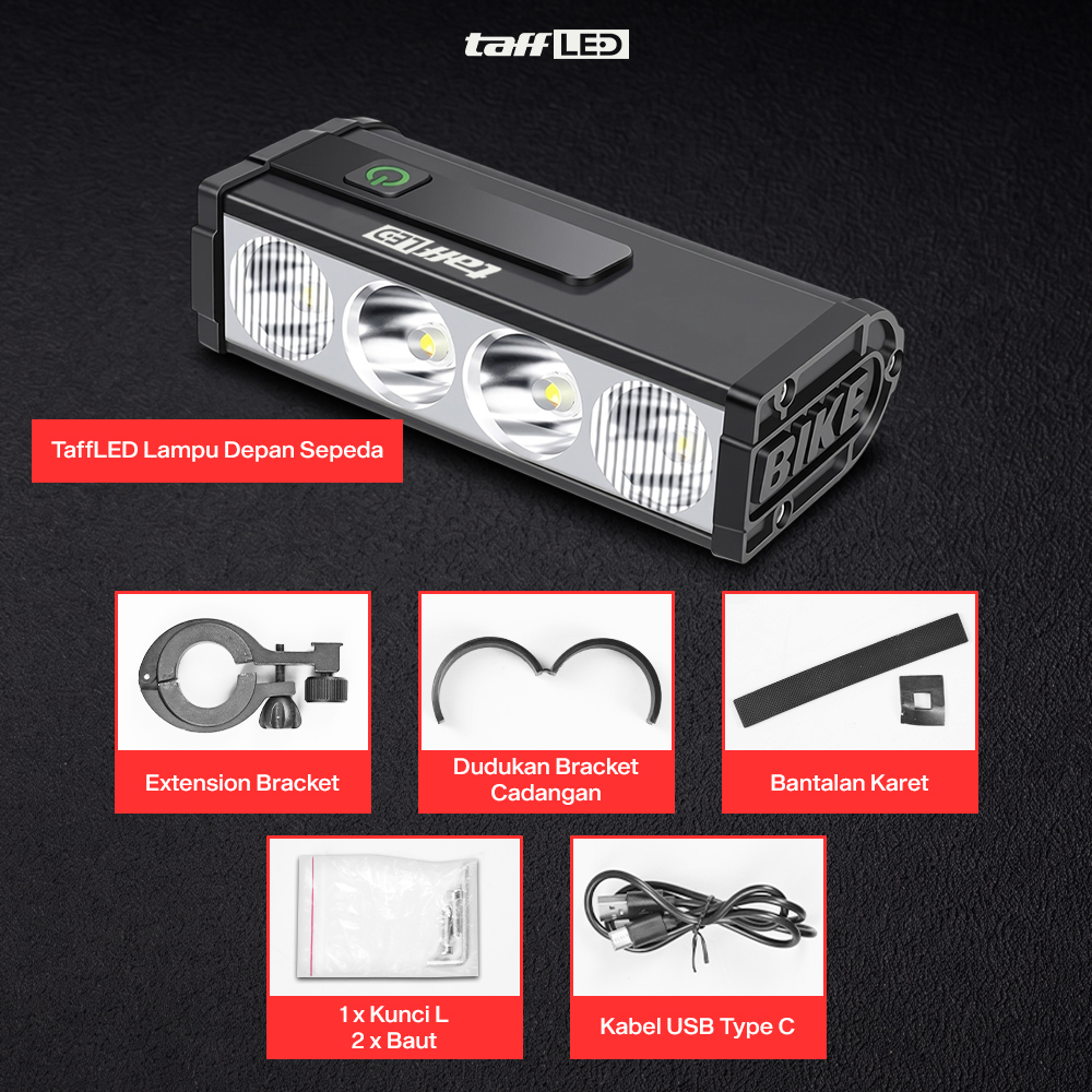 TaffLED Lampu Depan Sepeda LED Waterproof Rechargeable 3000 Lumens - LIG013 Gambar produk TaffLED Lampu Depan Sepeda LED Waterproof Rechargeable 3000 Lumens - LIG013 - 8