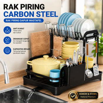 Elemore Rak Piring Dapur Wastafel Carbon Steel Drying Storage Rack - E42
