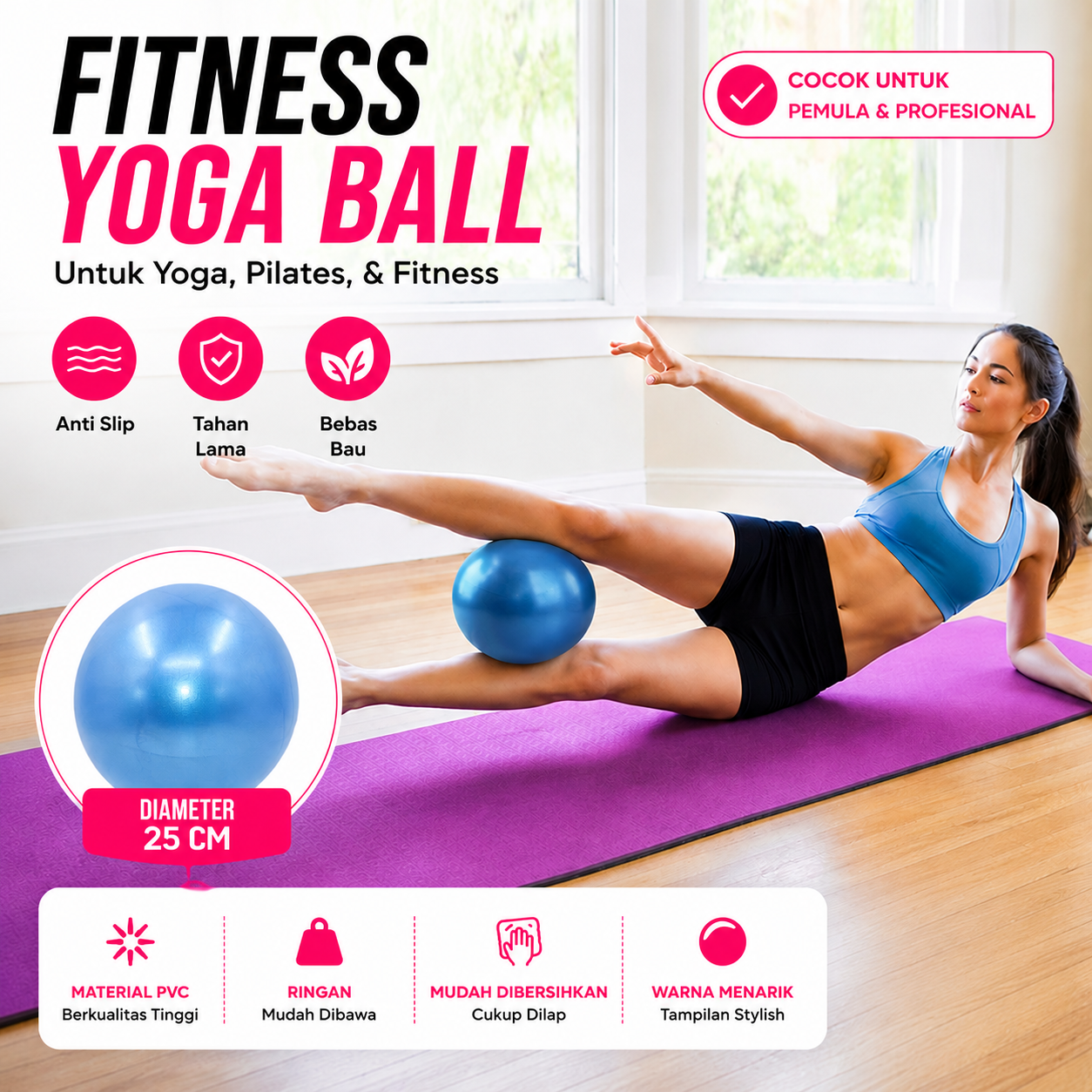 LIVELY Bola Yoga Gym Ball Pilates Fitness PVC Anti Slip 25cm - H1H21 Gambar produk LIVELY Bola Yoga Gym Ball Pilates Fitness PVC Anti Slip 25cm - H1H21 - Utama