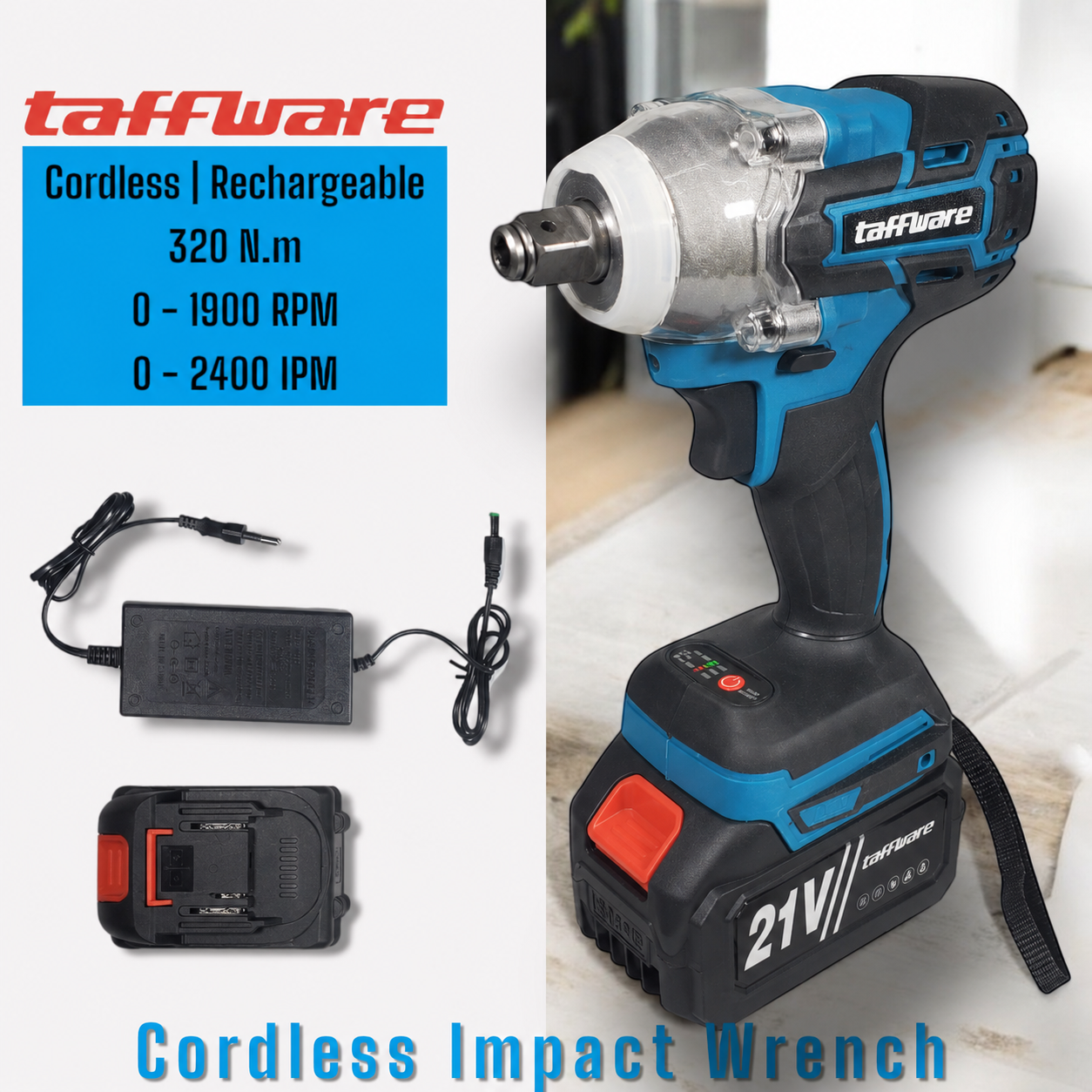 Gambar produk Taffware Kunci Pas Mesin Pembuka Baut Cordless Impact Wrench Brushless - KW426 - 1