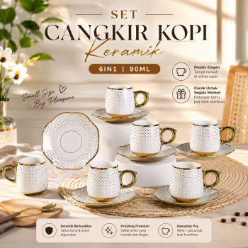 ONLYJIA Set Cangkir Kopi Keramik 6in1 Plated Pattern Coffee Cup 90ml - SF54