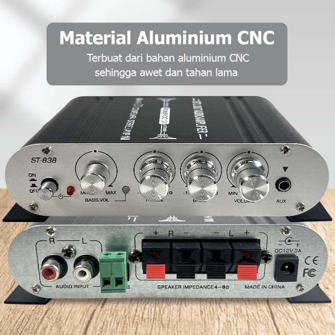 LVPIN Mini HiFi Stereo Amplifier Treble Bass Booster 12V - ST-838 Gambar produk LVPIN Mini HiFi Stereo Amplifier Treble Bass Booster 12V - ST-838 - 4