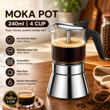 One Two Cups Moka Pot Teko Kopi Espresso Coffee Maker Dual Valve - Z61