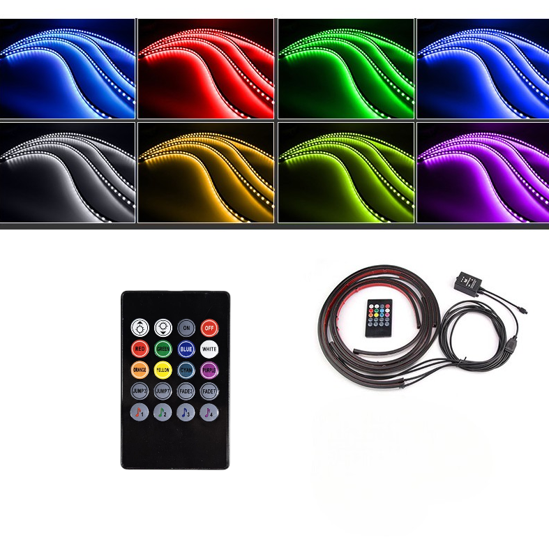 JIAMEN Lampu LED Strip DIY RGB Mobil 90 dan 120cm 4 PCS with Remote - JIA4 Gambar produk JIAMEN Lampu LED Strip DIY RGB Mobil 90 dan 120cm 4 PCS with Remote - JIA4 - 3