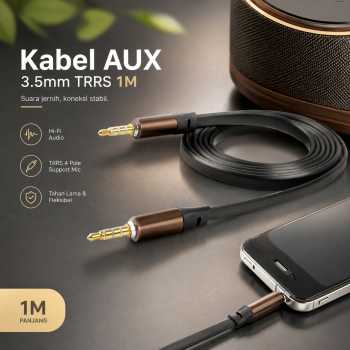 Gambar produk Rovtop Kabel AUX 3.5mm Anti Kusut TRRS Audio Mic Flat Design HiFi 1M - R10