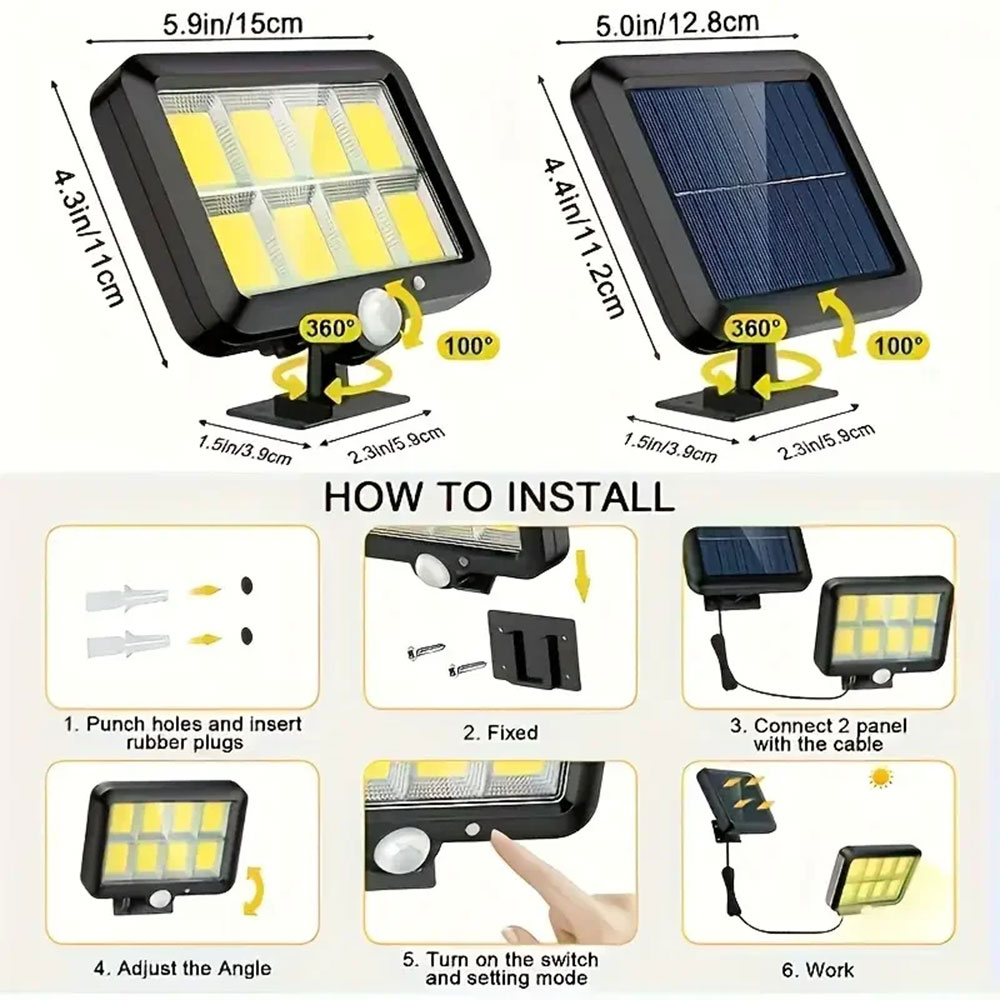 FIGH Lampu Dinding Solar Sensor PIR Waterproof 3 Mode Color COB - JX-F56 Gambar produk FIGH Lampu Dinding Solar Sensor PIR Waterproof 3 Mode Color COB - JX-F56 - 5