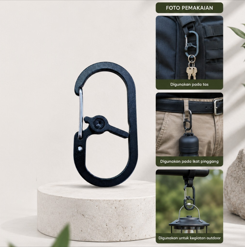 W-Biner Karabiner Carabiner Dual Loop Spring Lock Gantungan Kunci 36kg - GC010 Gambar produk W-Biner Karabiner Carabiner Dual Loop Spring Lock Gantungan Kunci 36kg - GC010 - 3