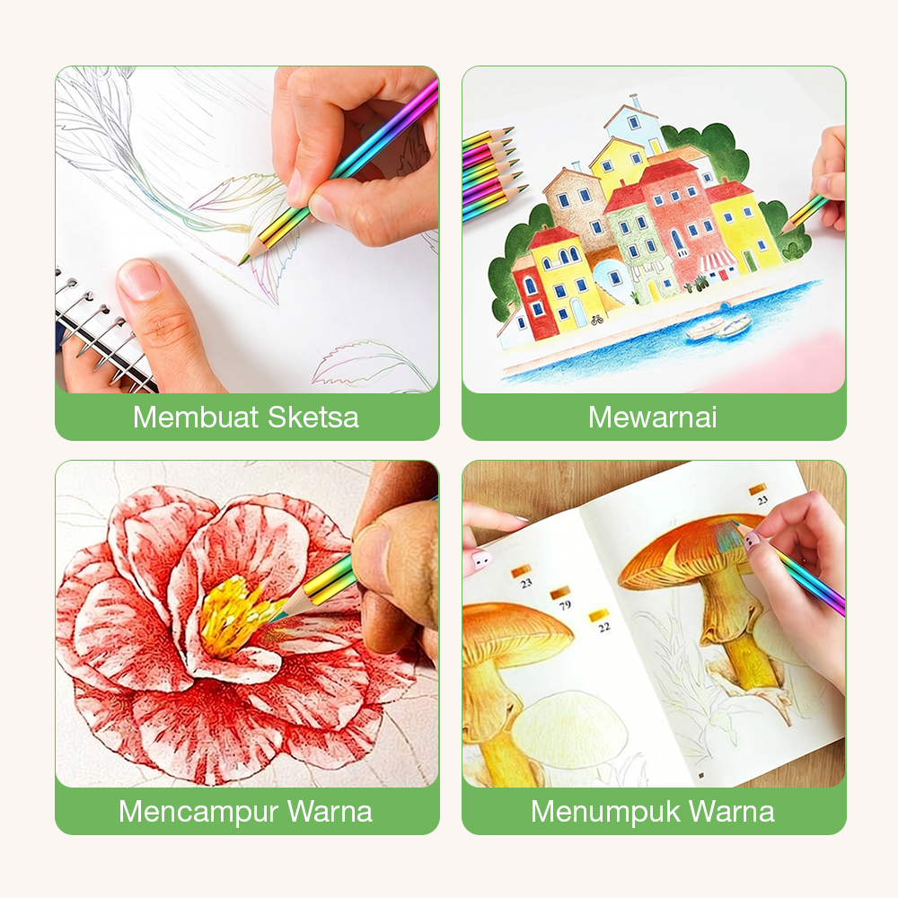 Gambar produk WEBOW Pensil Warna Rainbow Color Pencils Drawing Painting 16 PCS/Set - XP004 - 5