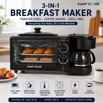 Gambar produk TaffHOME 3in1 Breakfast Maker Toaster Oven Listrik Mesin Kopi 1050W - JH-801