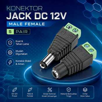 ELECAPITAL Konektor Jack DC 12V Male Female CCTV LED Strip 5 Pair - EC5