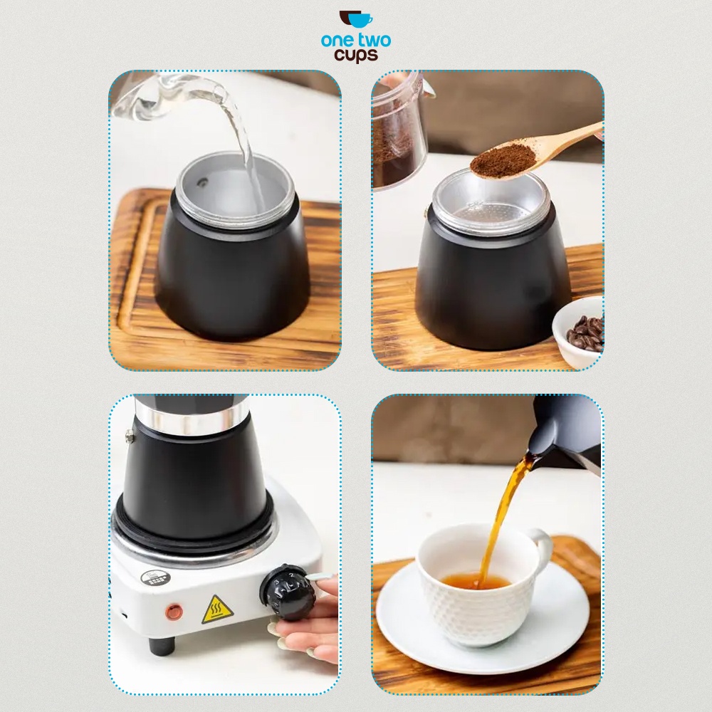 One Two Cups Moka Pot Teko Kopi Espresso Maker Stovetop 6 Cup 300ml - L20 Gambar produk One Two Cups Moka Pot Teko Kopi Espresso Maker Stovetop 6 Cup 300ml - L20 - 2