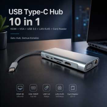 Gambar produk EASYIDEA USB Type C Hub 10 in 1 HDMI VGA USB 3.0 LAN RJ45 Card Reader - VD76
