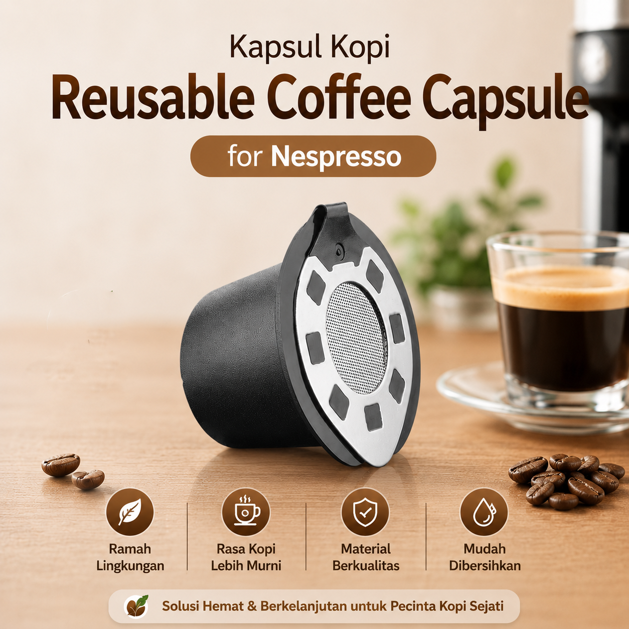 iCafilas Kapsul Kopi Reusable Coffee Capsule Upgrade for Nespresso - CC45 Gambar produk iCafilas Kapsul Kopi Reusable Coffee Capsule Upgrade for Nespresso - CC45 - Utama
