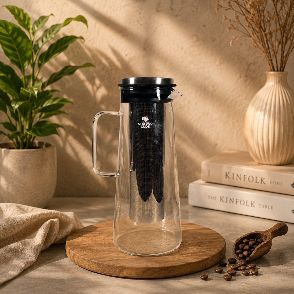 Gambar produk One Two Cups Teko Kaca Kopi Teh Water Pitcher Stainless Steel Filter 1300ml - MD-10 - 1