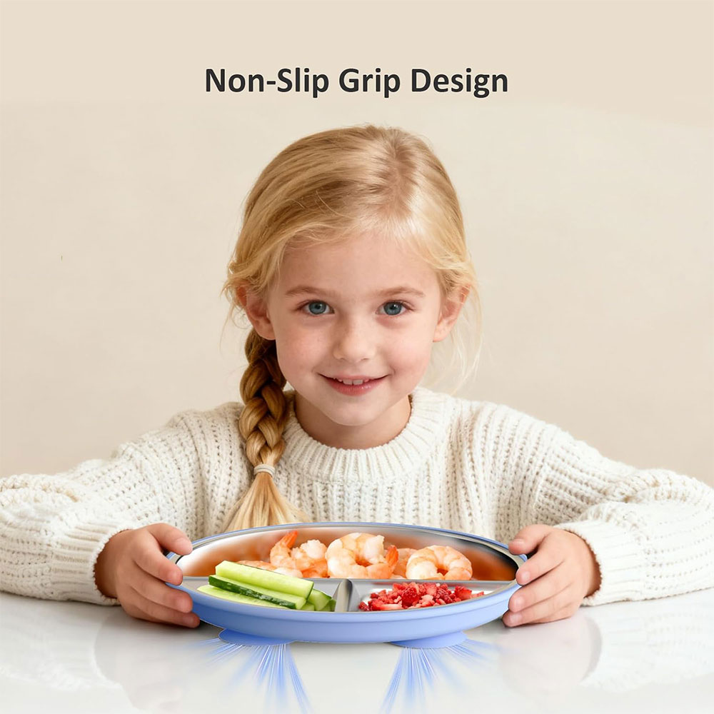 Bakpo Stainless Suction Plate Piring Makan Bayi Anti Slip - SGEE10 Gambar produk Bakpo Stainless Suction Plate Piring Makan Bayi Anti Slip - SGEE10 - 2