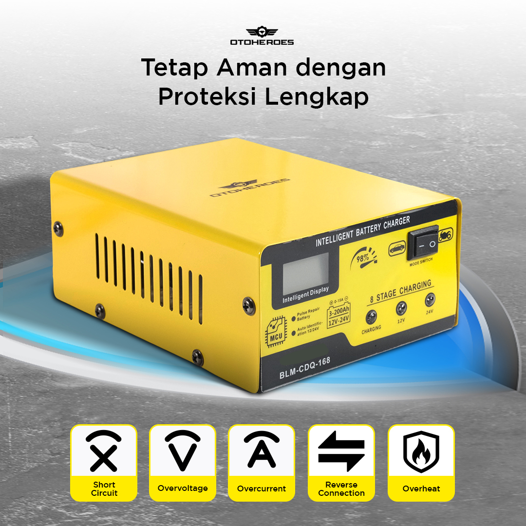 OTOHEROES Charger Aki Mobil Car Battery Charger 12V/24V 15A - BLM-CDQ-168 Gambar produk OTOHEROES Charger Aki Mobil Car Battery Charger 12V/24V 15A - BLM-CDQ-168 - 5
