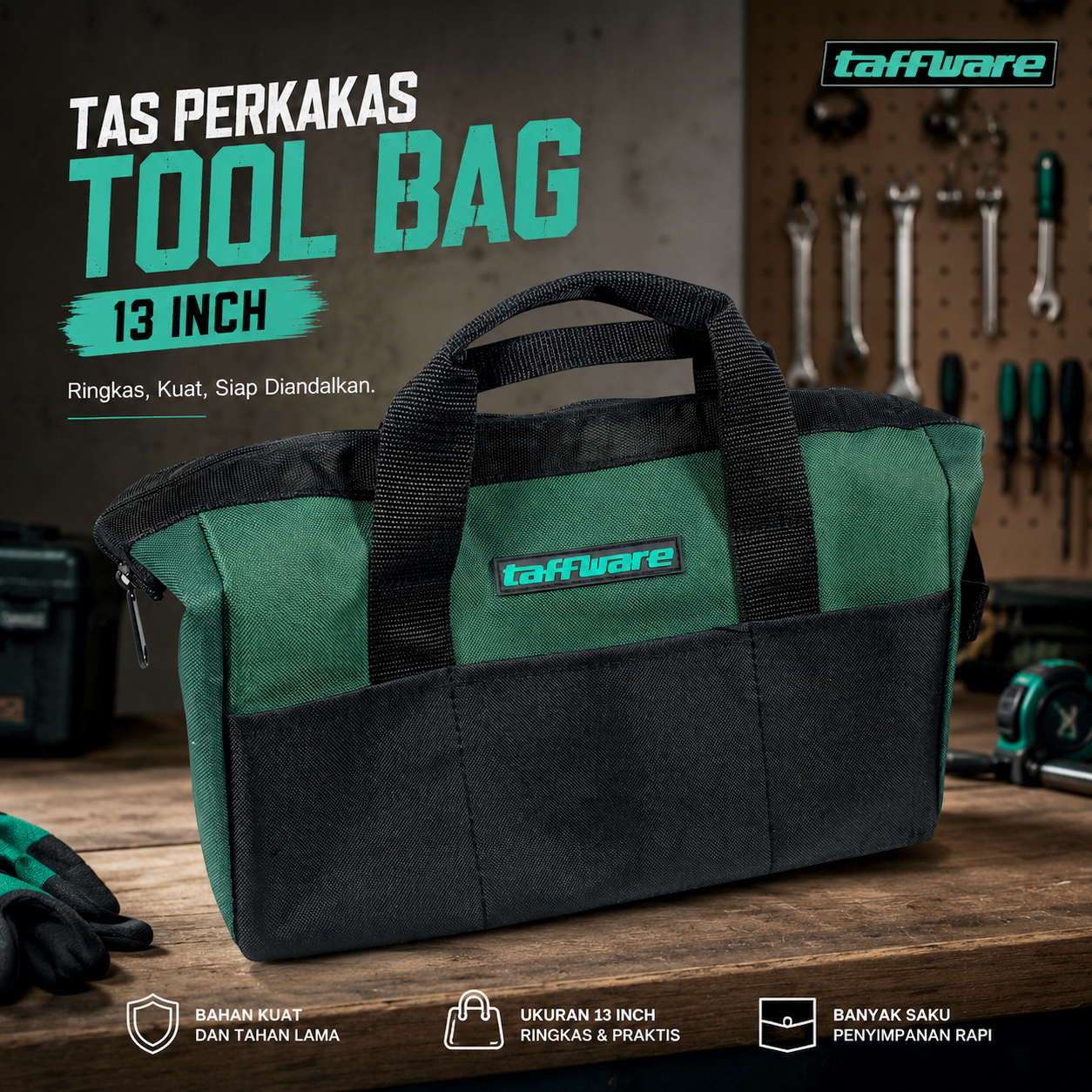 Taffware Tas Perkakas Storage Tool Bag Waterproof Stratch Resistant 13 Inch - A02331 Gambar produk Taffware Tas Perkakas Storage Tool Bag Waterproof Stratch Resistant 13 Inch - A02331 - Utama