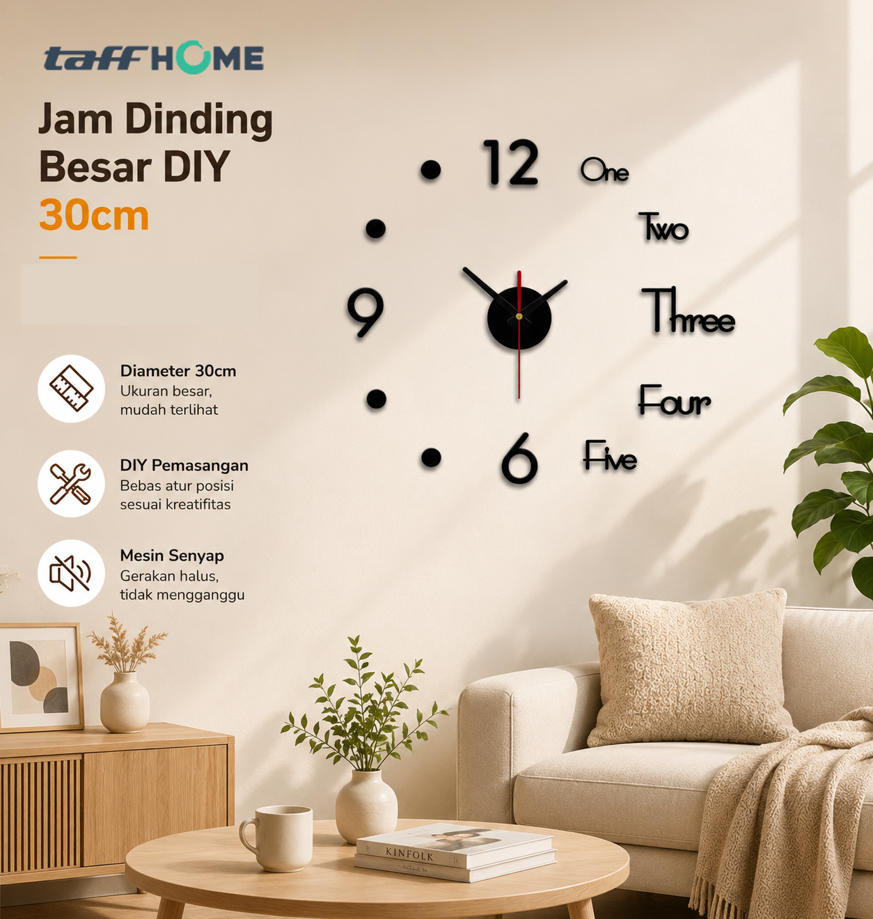 TaffHOME Jam Dinding Besar DIY Giant Wall Clock Sangtai 30cm - VO-103 Gambar produk TaffHOME Jam Dinding Besar DIY Giant Wall Clock Sangtai 30cm - VO-103 - Utama