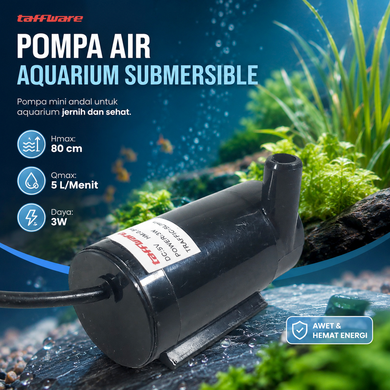 Taffware Pompa Air Celup Multifungsi Aquarium Submersible Pump 5V 3W - PUM525 Gambar produk Taffware Pompa Air Celup Multifungsi Aquarium Submersible Pump 5V 3W - PUM525 - Utama