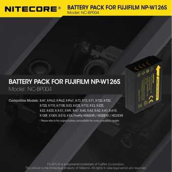NITECORE Baterai Kamera Rechargeable 1140mAh for Fujifilm NP-W126S - NC-BP004
