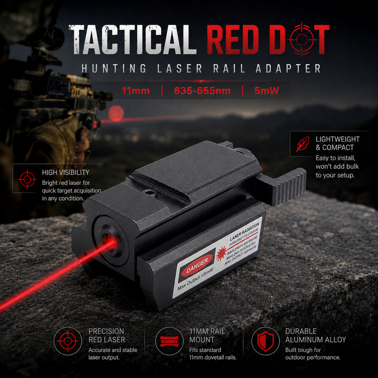 TGPUL Tactical Red Dot Hunting Laser Sight Gun Airsoft Rifle Pistol Rail Adapter 11mm - LS15 Gambar produk TGPUL Tactical Red Dot Hunting Laser Sight Gun Airsoft Rifle Pistol Rail Adapter 11mm - LS15 - Utama
