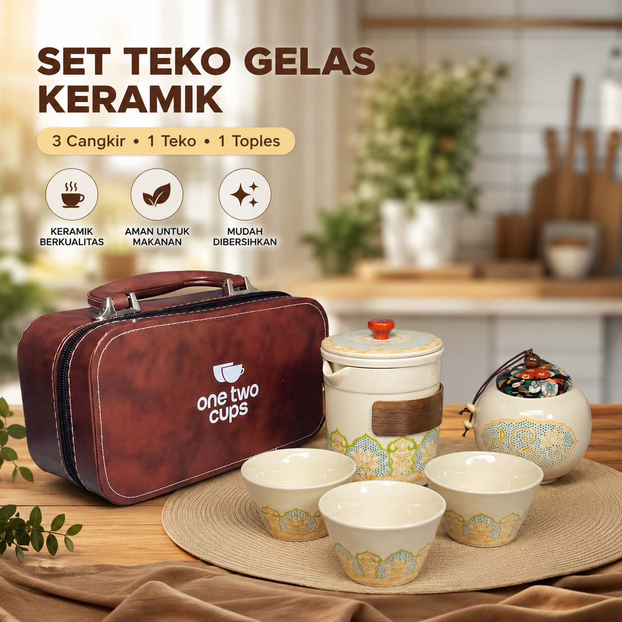 One Two Cups Set Teko Gelas Keramik Kopi Teh 3 Cangkir 1 Teko 1 Toples - S520 Gambar produk One Two Cups Set Teko Gelas Keramik Kopi Teh 3 Cangkir 1 Teko 1 Toples - S520 - Utama