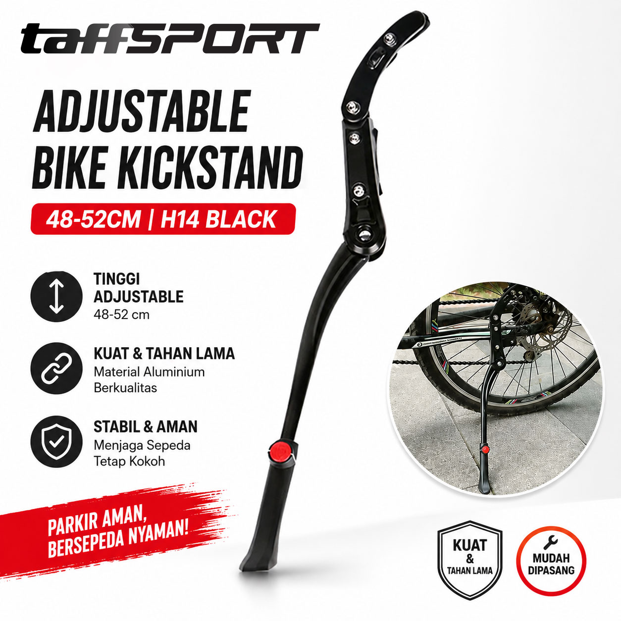 TaffSPORT Standar Sepeda Samping Adjustable Bike Kickstand 48-52cm - H14 Gambar produk TaffSPORT Standar Sepeda Samping Adjustable Bike Kickstand 48-52cm - H14 - Utama